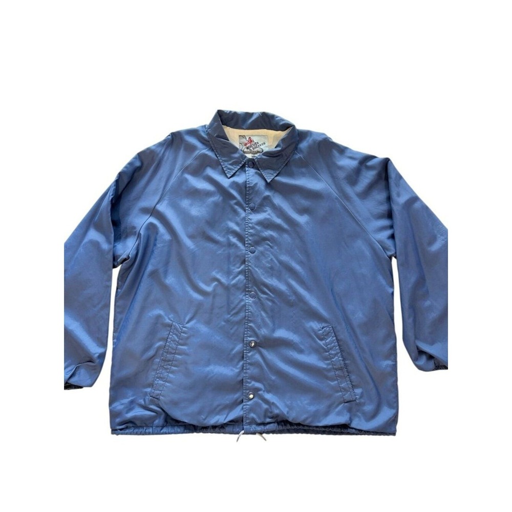 VTG Weather Breaker Blue Coaches Jacket XL Nylon Snap Front Windbreaker 80s 90s